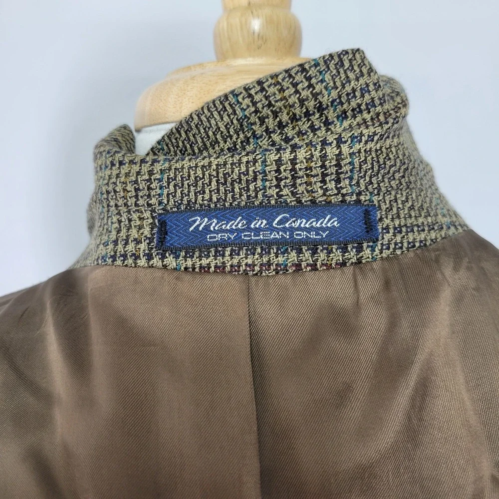 Brandini Le Collezioni Mens Sport Coat Two Button Brown Plaid Silk Wool Size 44L